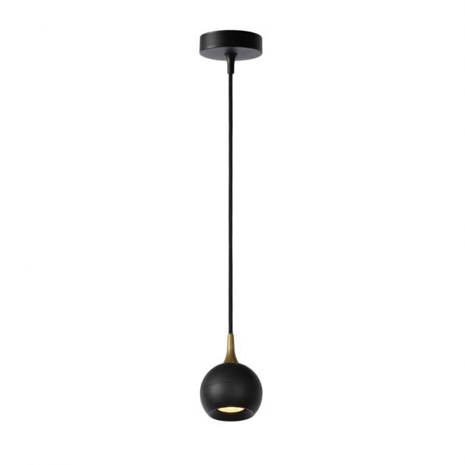 Lucide Favori Single Light Ceiling Pendant Fitting in Black Finish with Brass Detail