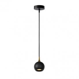 Favori Single Light Ceiling Pendant Fitting in Black Finish with Brass Detail