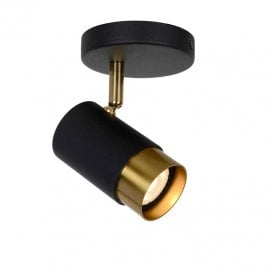 Lucide Floris Single Wall Spotlight In Black And Brass Finish