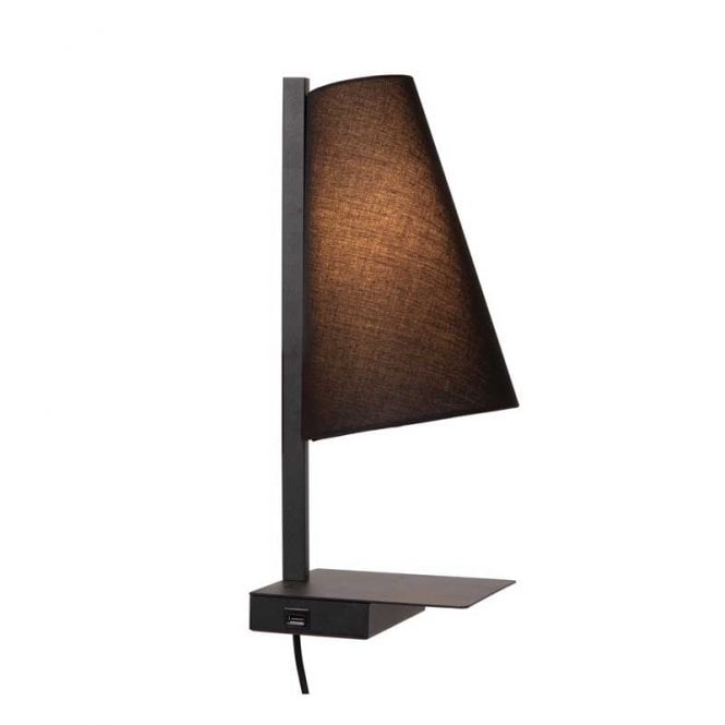 Lucide  Gregory Single Light Flush Wall Fitting with USB Charging Port In Black Finish