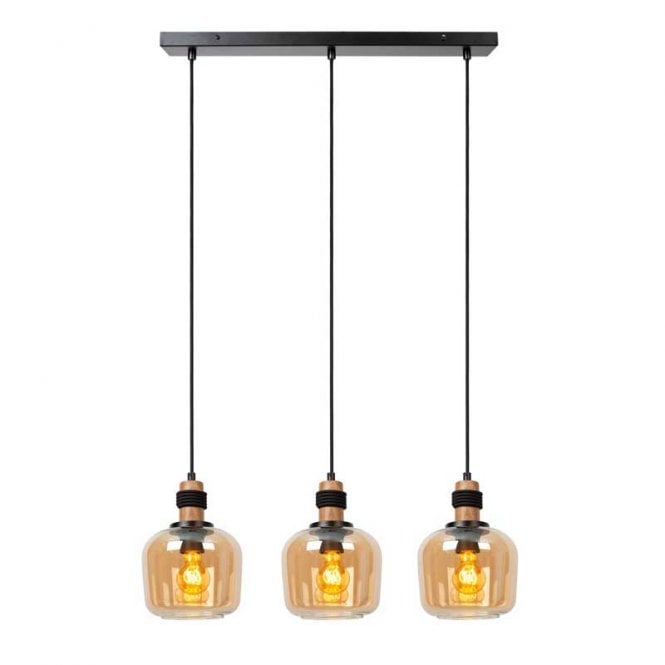 Lucide  Ilona 3 Light Bar Glass Ceiling Pendant In Amber Finish
