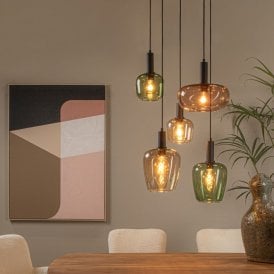 Lucide Ilona 5 Light Glass Cluster Ceiling Pendant In Black Finish