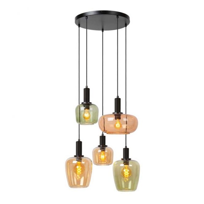 Lucide  Ilona 5 Light Glass Cluster Ceiling Pendant In Black Finish