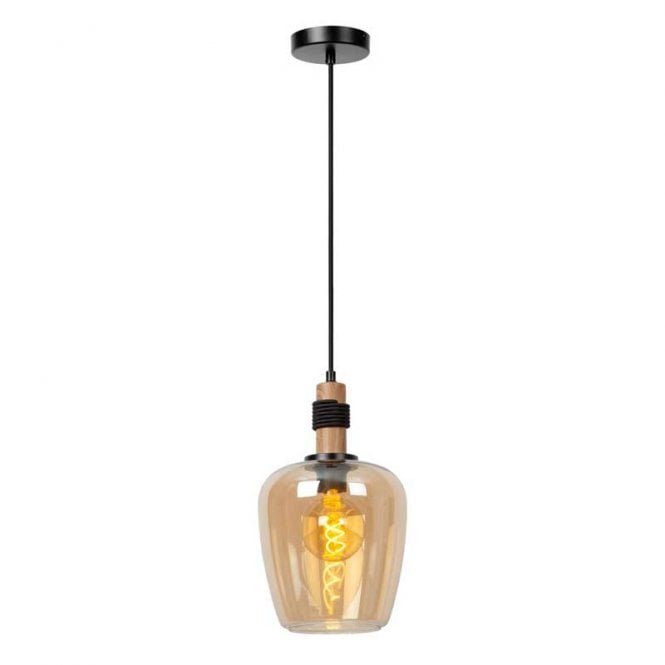 Lucide  Ilona Single Light Medium Glass Ceiling Pendant In Amber Finish