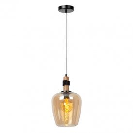 Lucide Ilona Single Light Medium Glass Ceiling Pendant In Amber Finish