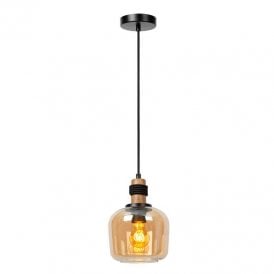 Lucide Ilona Single Light Small Glass Ceiling Pendant In Amber Finish