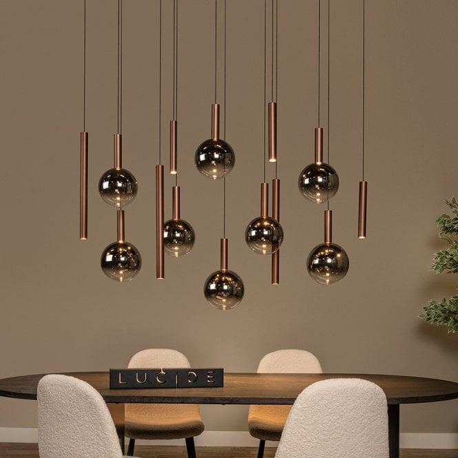 Lucide  Jasmine 14 Light LED Bar Ceiling Pendant Light - Copper