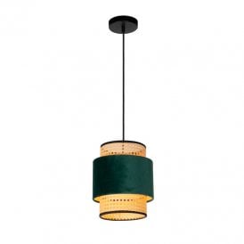 Lucide Javor Single Light Ceiling Pendant In Green & Rattan Finish