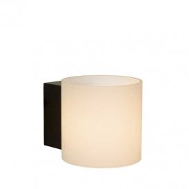 Lucide Jelte Single Light Bathroom Wall Fitting In Black Finish With White Glass Shade