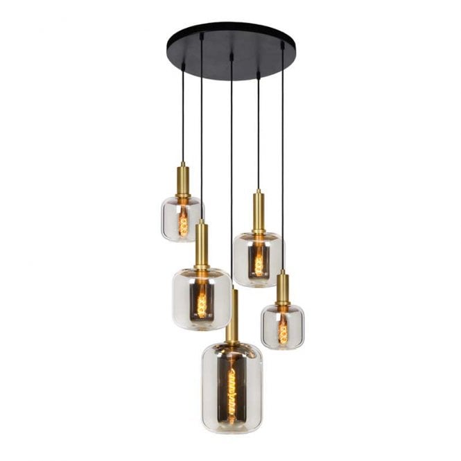 Lucide  Joanet 5 Light Glass Cluster Ceiling Pendant in Smoke Grey