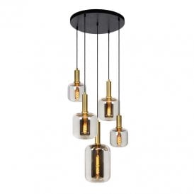 Lucide Joanet 5 Light Glass Cluster Ceiling Pendant in Smoke Grey