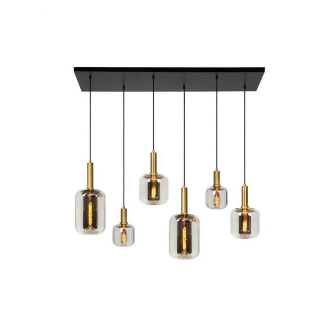 Lucide  Joanet 6 Light Glass Bar Ceiling Pendant in Smoke Grey