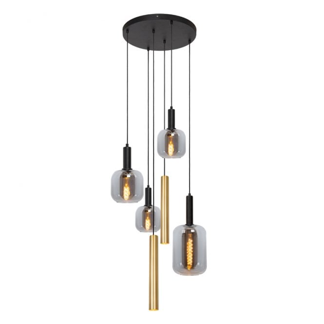 Lucide Joanet Glass 6 Light Cluster Ceiling Pendant - Smoked Grey