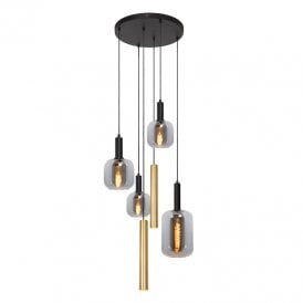 Joanet Glass 6 Light Cluster Ceiling Pendant - Smoked Grey