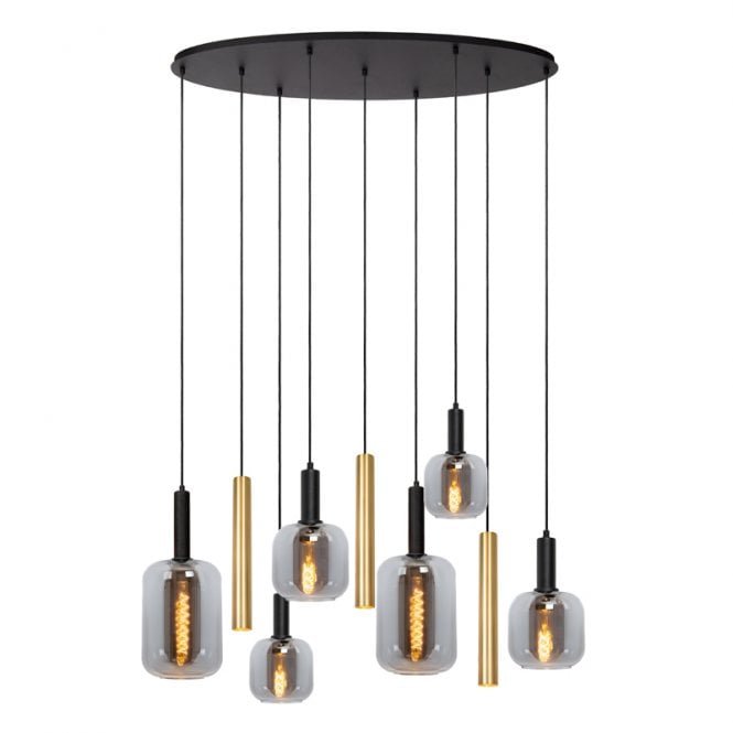 Lucide Joanet Glass 9 Light Cluster Ceiling Pendant - Smoked Grey