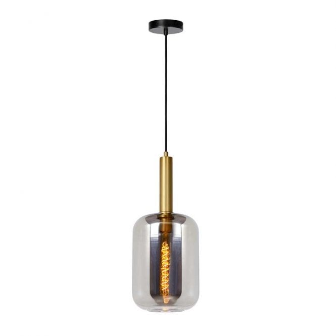 Lucide  Joanet Glass Single Light Ceiling Pendant in Smoke Grey