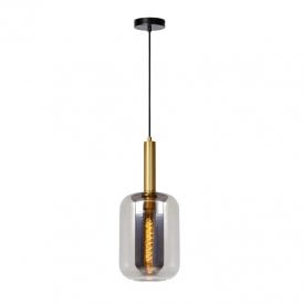 Lucide Joanet Glass Single Light Ceiling Pendant in Smoke Grey