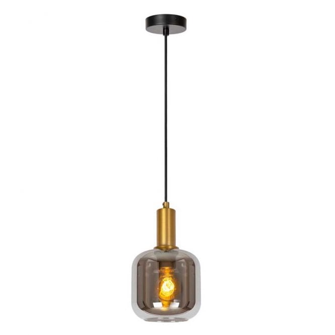 Lucide  Joanet Single Light Ceiling Pendant In Smoked Grey Finish