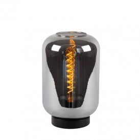 Lucide Joanet Single Light Table Lamp In Smoked Grey Finish