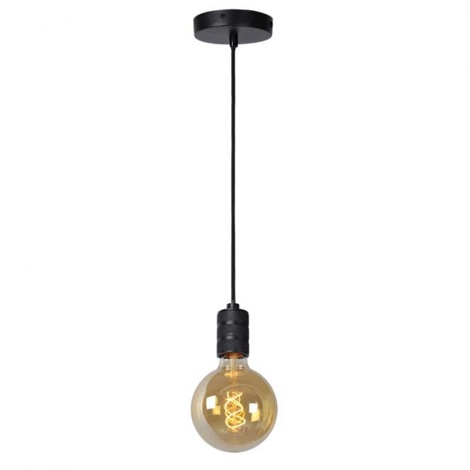 Lucide  Jova Single Light Metal Ceiling Pendant Lamp Holder Only in Textured Black Finish