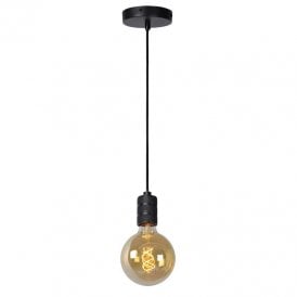 Lucide Jova Single Light Metal Ceiling Pendant Lamp Holder Only in Textured Black Finish