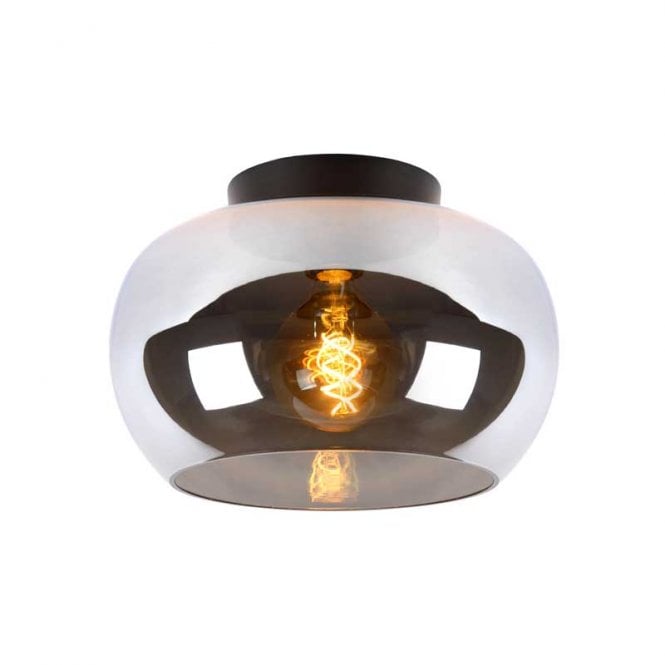 Lucide  Judi Single Light Flush Ceiling Fitting With Smoked Glass Shade