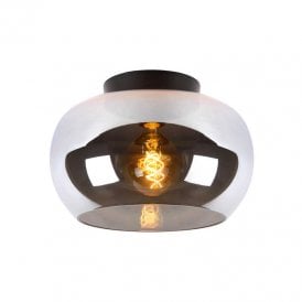 Lucide Judi Single Light Flush Ceiling Fitting With Smoked Glass Shade
