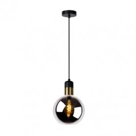 Lucide Julius Single Light Ceiling Pendant In Smoked Glass Finish