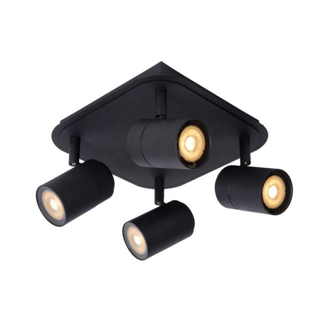 Lucide  Lennert 4 Light Bathroom Ceiling Spotlight Plate In Black Finish