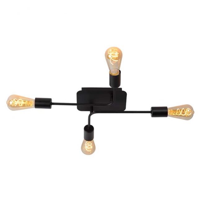 Lucide  Lester 4 Arm Semi-Flush Ceiling Fitting In Black Finish