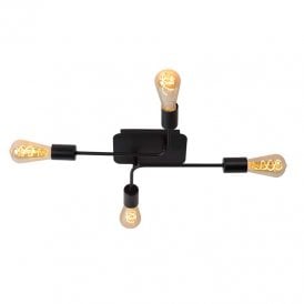 Lucide Lester 4 Arm Semi-Flush Ceiling Fitting In Black Finish