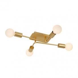 Lucide Lester 4 Light Flush Ceiling Light In Matt Gold Finish