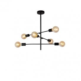 Lucide Lester 6 Arm  Ceiling Pendant In Black Finish