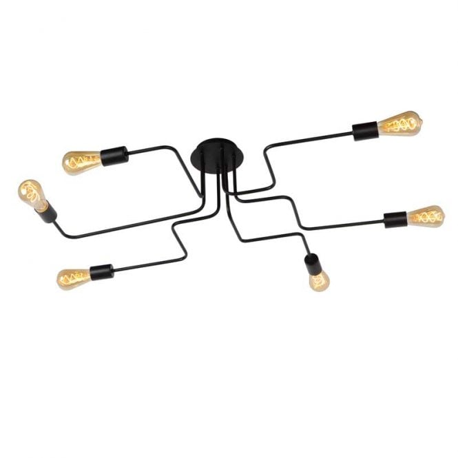 Lucide  Lester 6 Arm Semi-Flush Ceiling Fitting In Black Finish