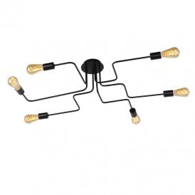Lucide Lester 6 Arm Semi-Flush Ceiling Fitting In Black Finish