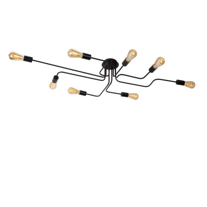 Lucide  Lester 8 Arm Semi-Flush Ceiling Fitting In Black Finish