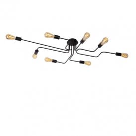 Lucide Lester 8 Arm Semi-Flush Ceiling Fitting In Black Finish