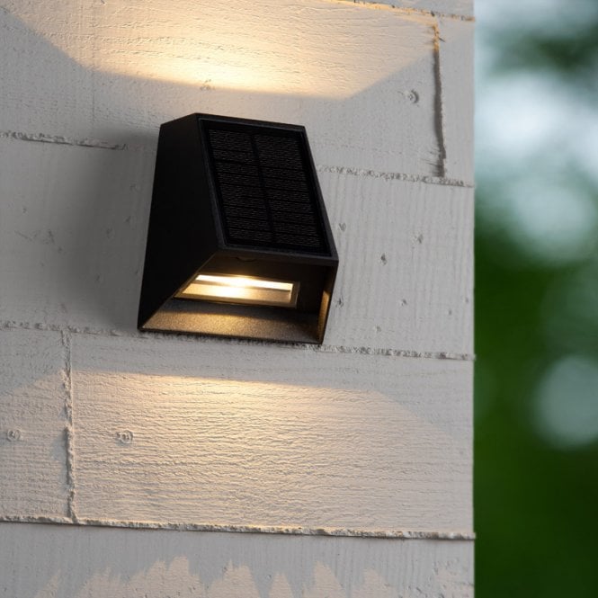 Lucide  Luton Solar LED Outdoor Up & Down Wall Light with PIR Sensor - Black