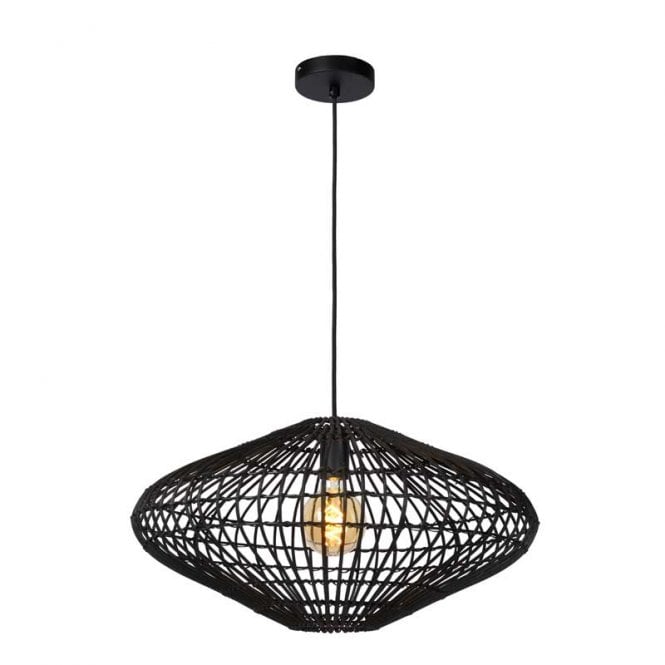 Lucide  Magali Single Light Ceiling Pendant in Black Rattan Finish