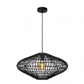 Lucide Magali Single Light Ceiling Pendant in Black Rattan Finish