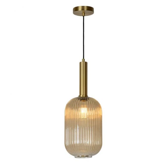 Lucide  Maloto 20 Single Light Ceiling Pendant With Amber Glass Shade