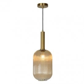 Lucide Maloto 20 Single Light Ceiling Pendant With Amber Glass Shade