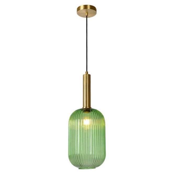 Lucide  Maloto 20 Single Light Ceiling Pendant With Green Glass Shade