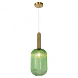 Lucide Maloto 20 Single Light Ceiling Pendant With Green Glass Shade