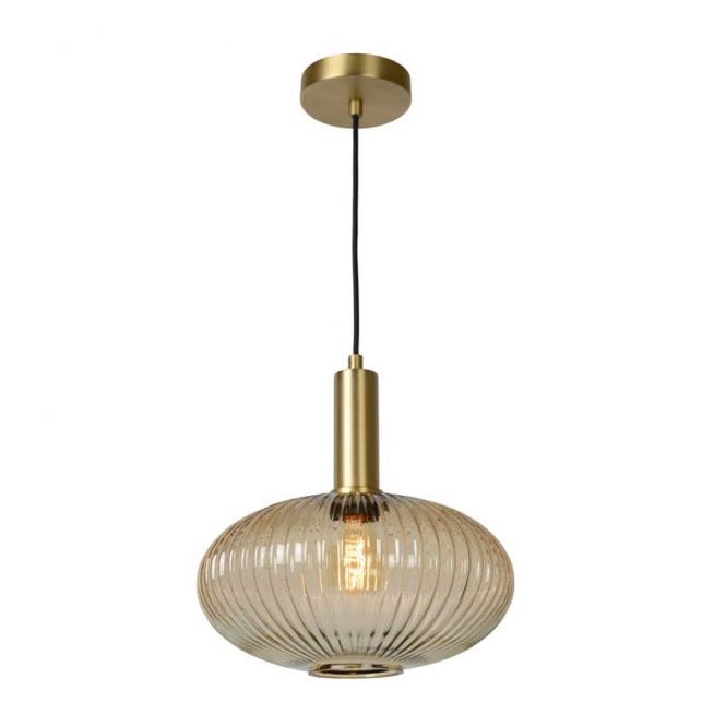 Lucide  Maloto 30 Single Light Ceiling Pendant With Amber Glass Shade