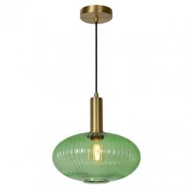 Lucide Maloto 30 Single Light Ceiling Pendant With Green Glass Shade