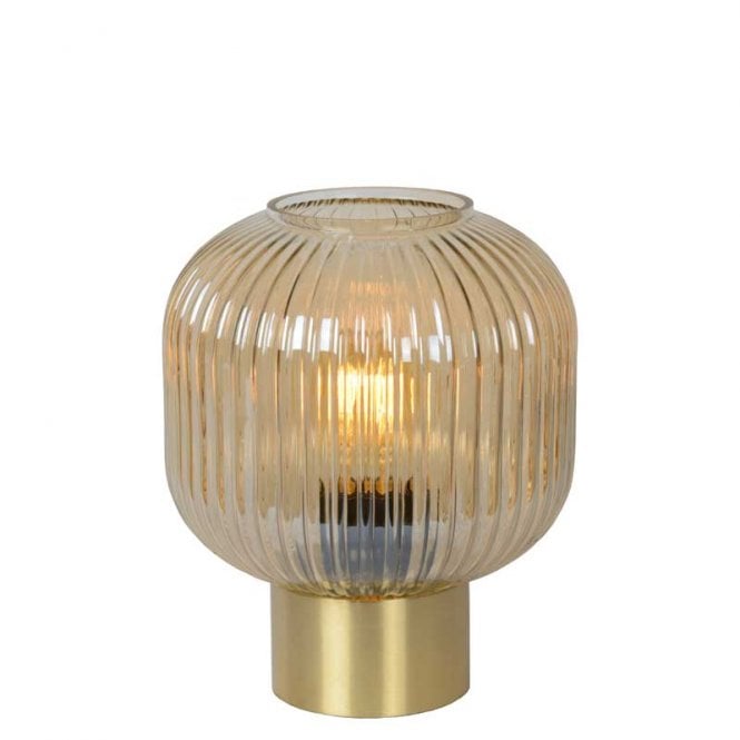 Lucide  Maloto Single Light Table Lamp With Amber Glass Shade