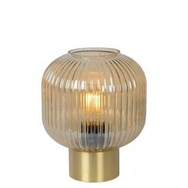 Lucide Maloto Single Light Table Lamp With Amber Glass Shade