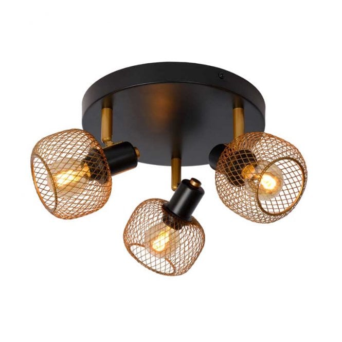 Lucide  Maren 3 Light Ceiling Spotlight Fitting in Matt Gold and Black Finish