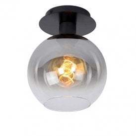 Marius Single Light Flush Ceiling Fitting in Black Finish with Smoked Glass Shade